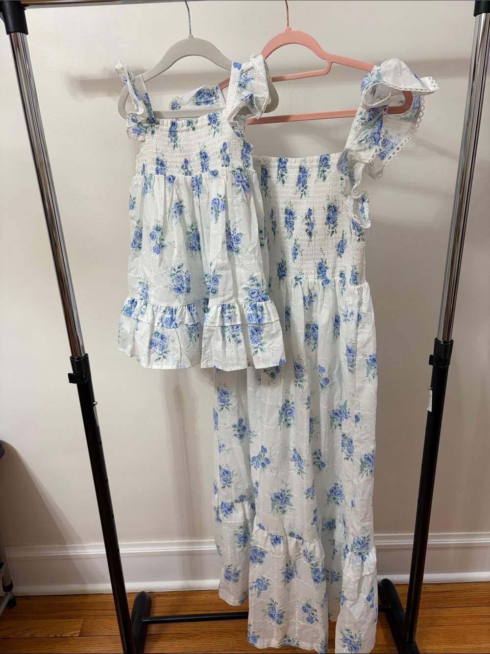Mommy and me  White and Blue Floral Smocked Sundresses